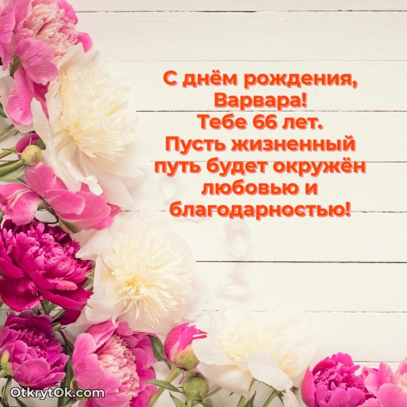 Открытка с Днем Рождения Варваре 66 лет — идеи поздравлений